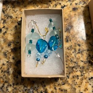 2 Pair Hand Made Glass Crystal Earrings.